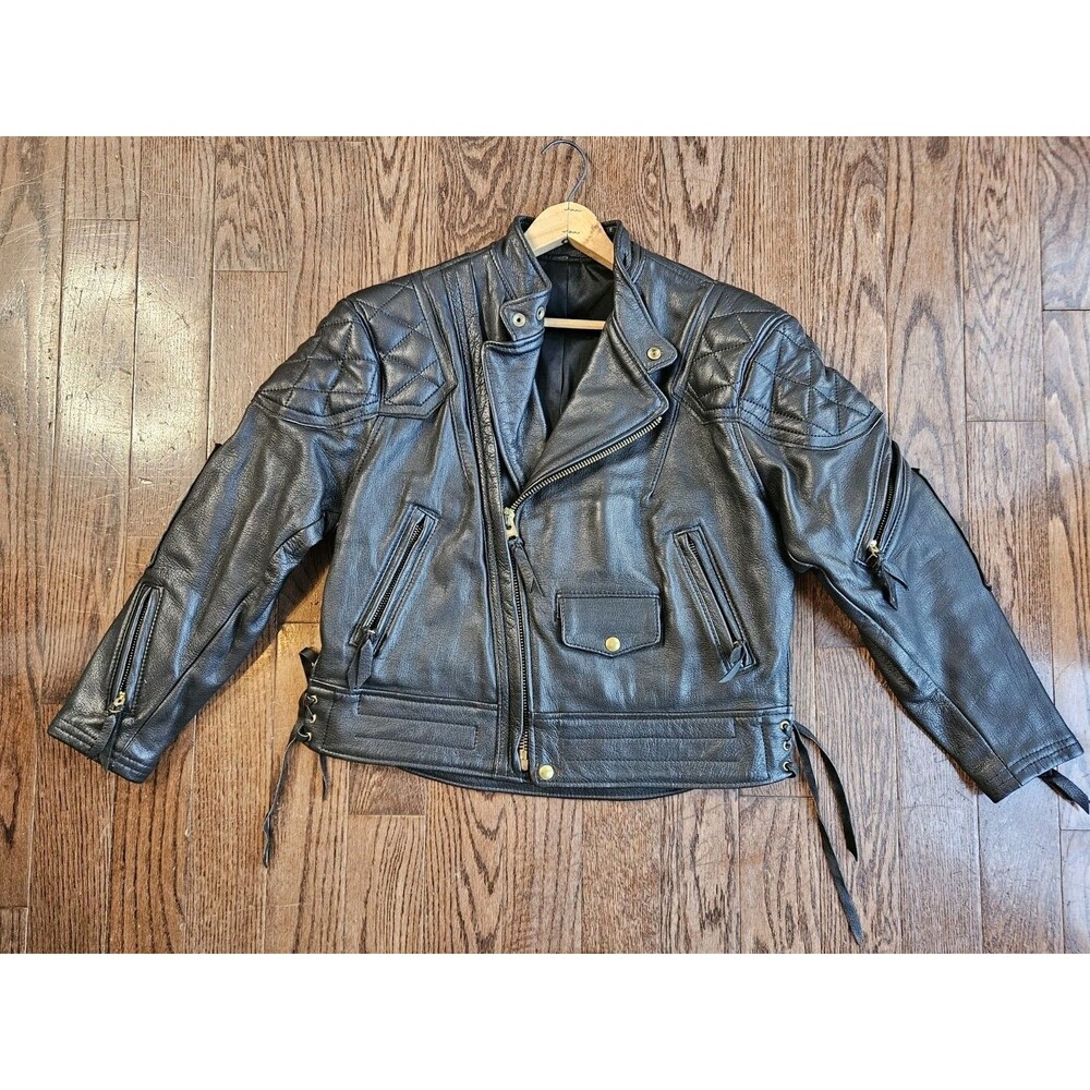 Vintage Langlitz Leathers Padded Columbia Leather Jacket 1993 Black 8 Pocket S/M